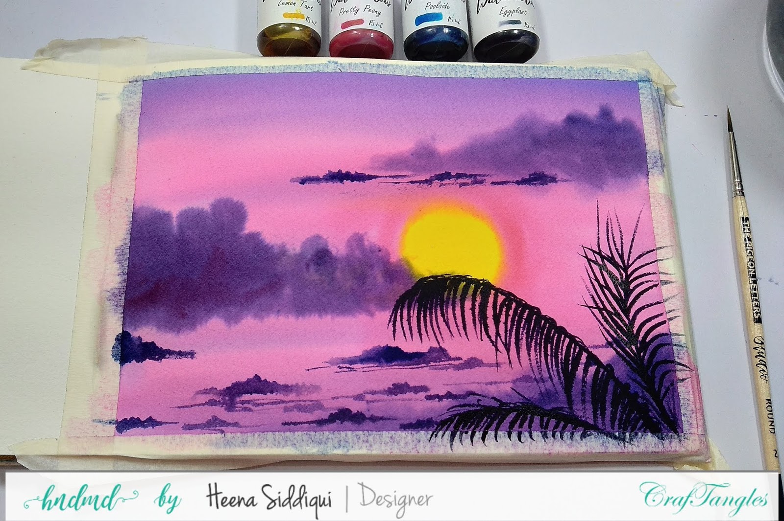 Simple sunset watercolor painting for beginners
