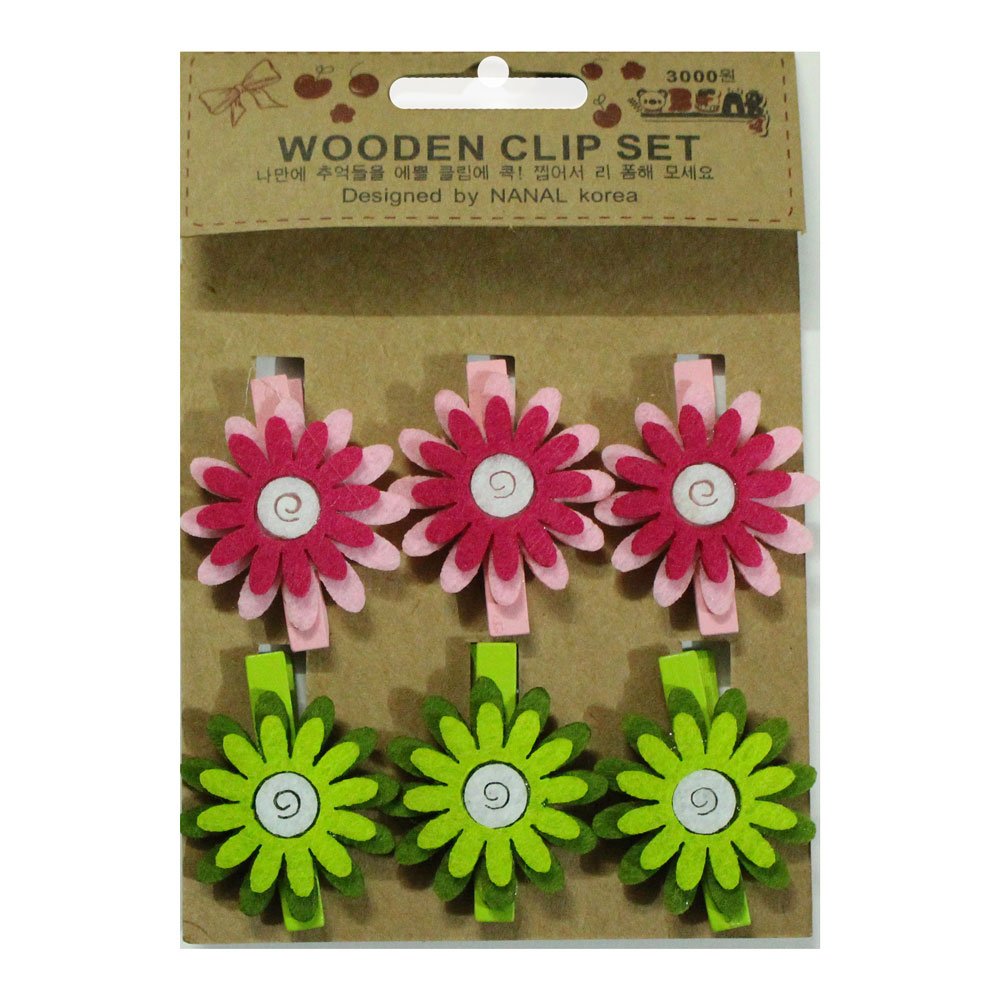 Wooden Clip Set - Decorative flower - 3000-6 | HNDMD