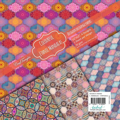 CrafTangles Decoupage Paper Pack - Colourful Ethnic Mandalas (12 by 12 ...