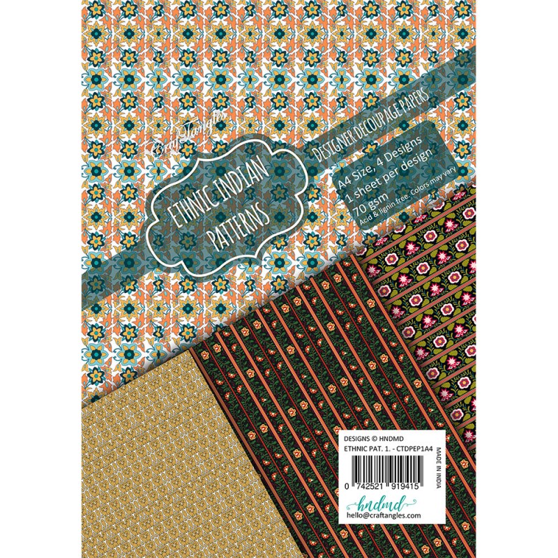 CrafTangles Decoupage Paper Pack - Ethnic Indian Patterns 1 (A4) - 4 ...