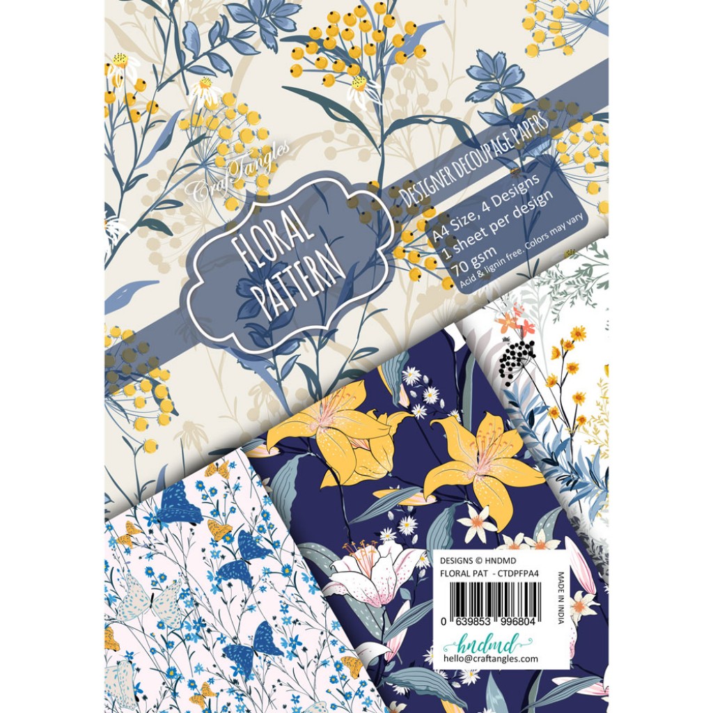 CrafTangles Decoupage Paper Pack - Black Floral Print (A4) - 4 Sheets