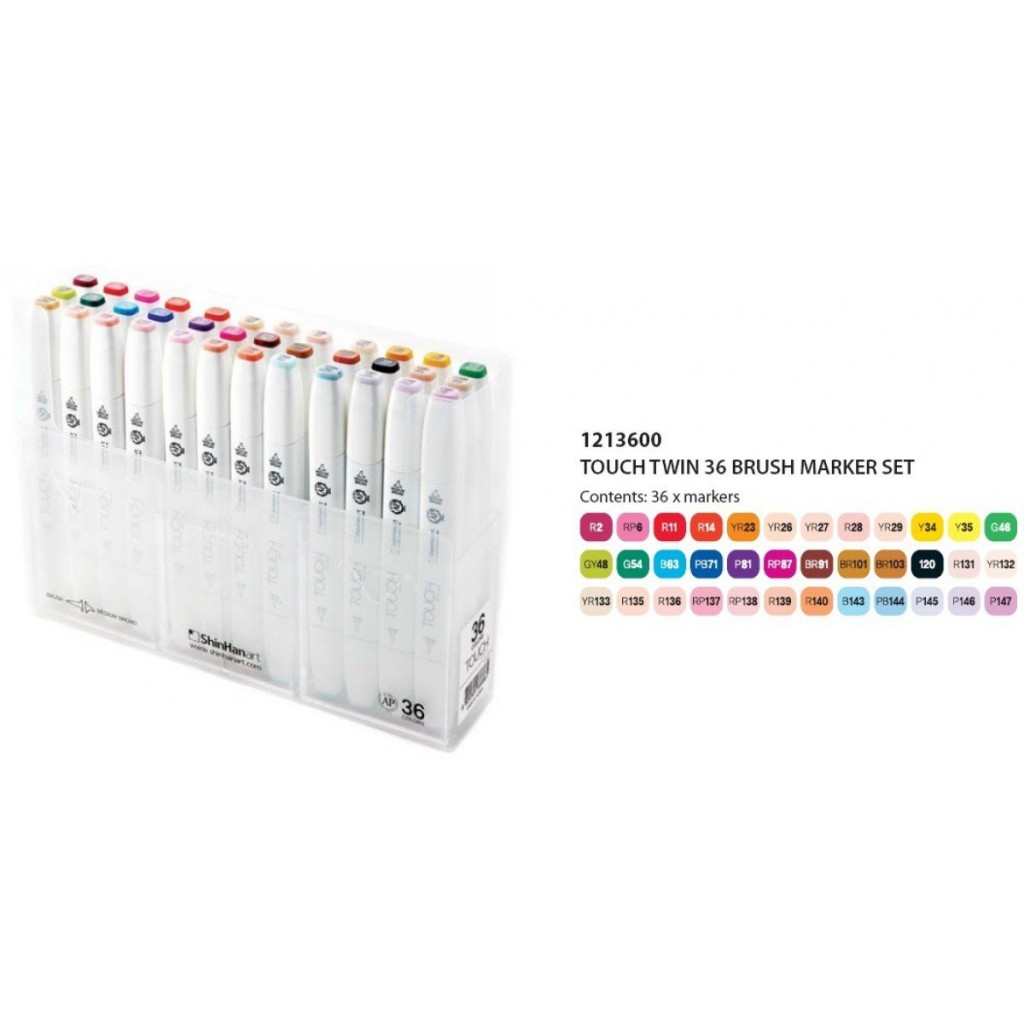 Shinhan Touch Twin Brush Markers (Set of 36 assorted Shades) - TMB