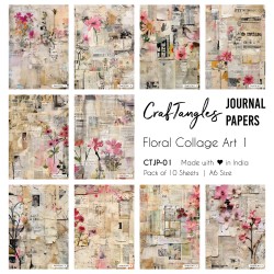 CrafTangles Journal Papers (A6 pack of 10 sheets) - Floral Collage Art 1