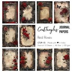 CrafTangles Journal Papers (A6 pack of 10 sheets) - Red Roses