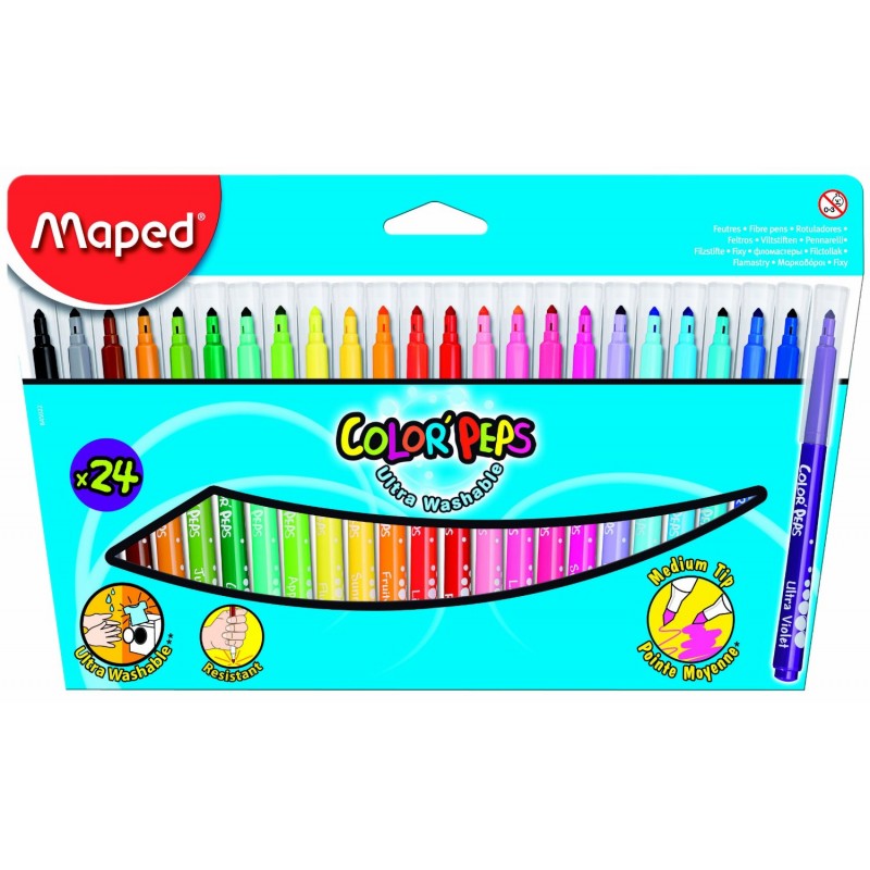 Maped Color PEPS 24x Felt Tip Colouring Pens With Medium Tips for sale  online