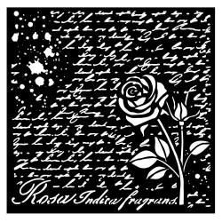 Stamperia Stencil 7"X7" - Rose Parfum Manuscript with Roses