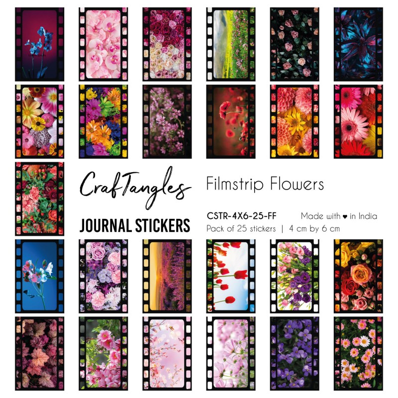 CrafTangles Journal Stickers 4 by 6 cm (Pack of 25 designs) - Filmstrip  Flowers - CSTR-4X6-25-FF