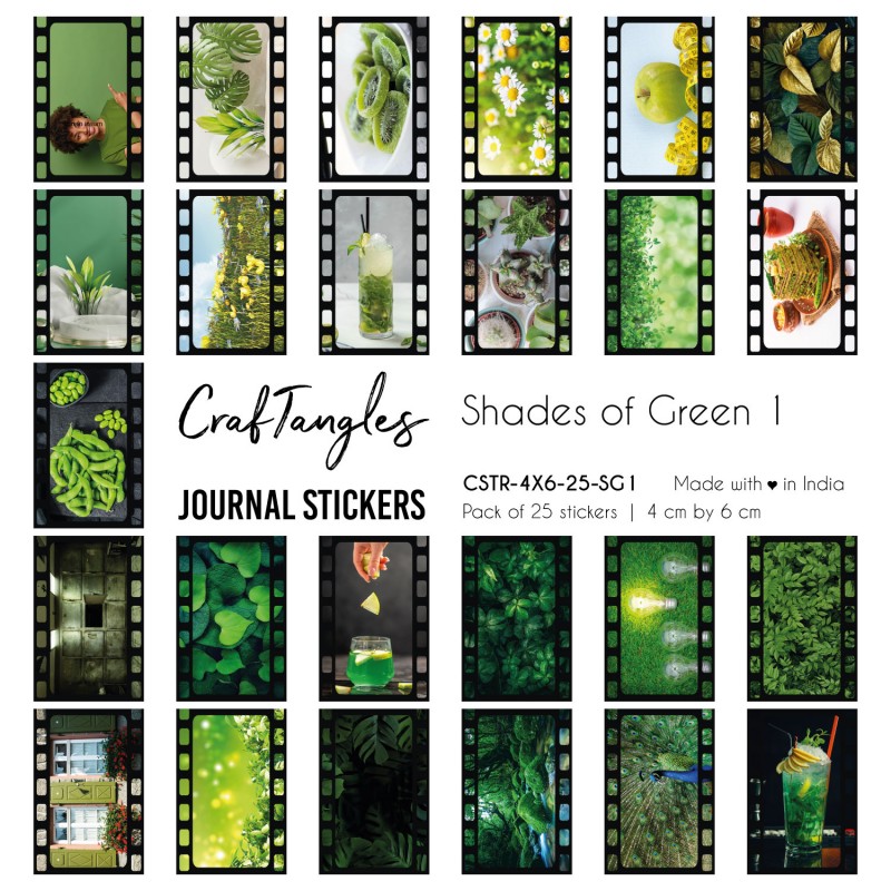 CrafTangles Journal Stickers 4 by 6 cm (Pack of 25 designs) - Shades of  Green 1 - CSTR-4X6-25-SG1