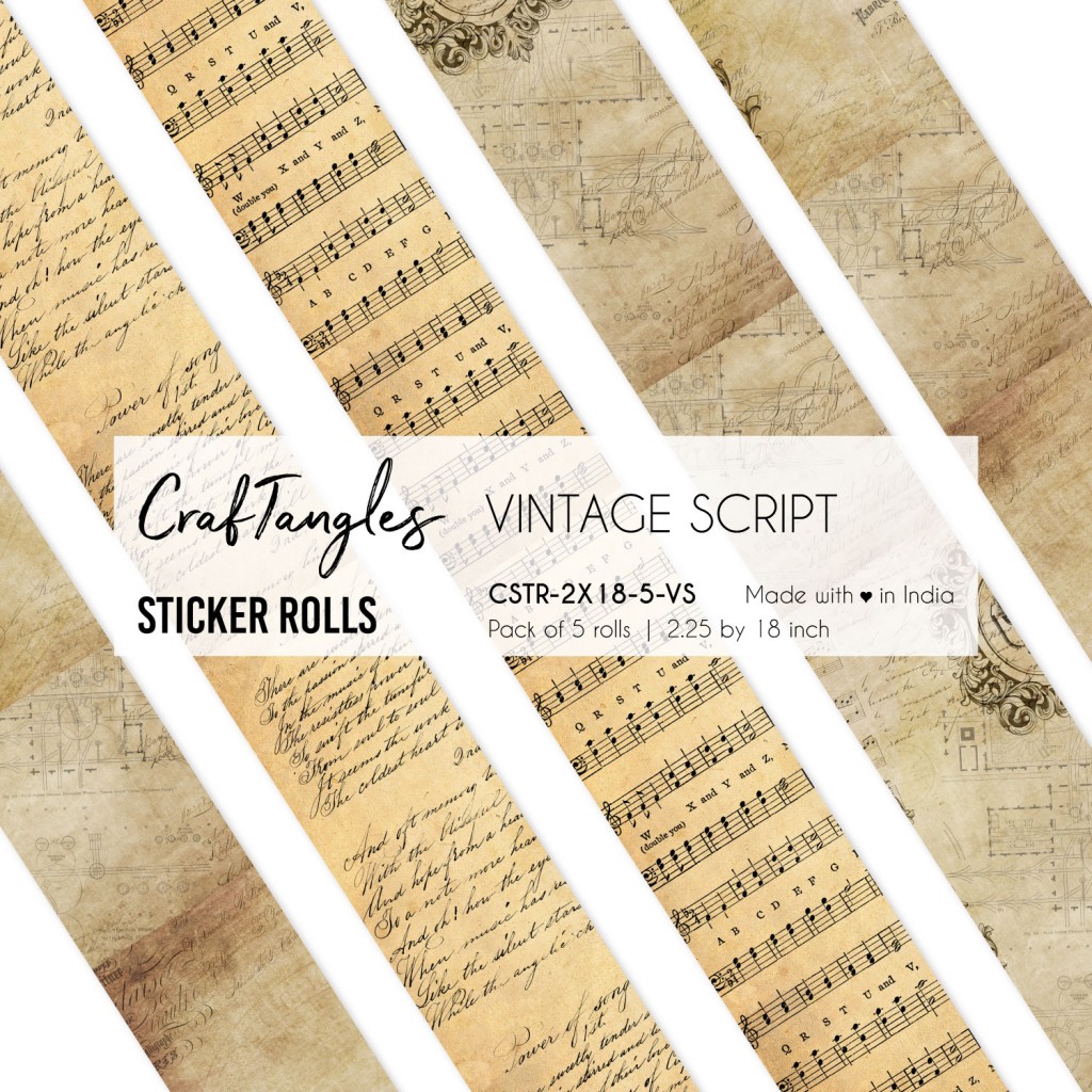 CrafTangles Journal Sticker Rolls (Pack of 5 designs) - Vintage Script -  CSTR-2X18-5-VS